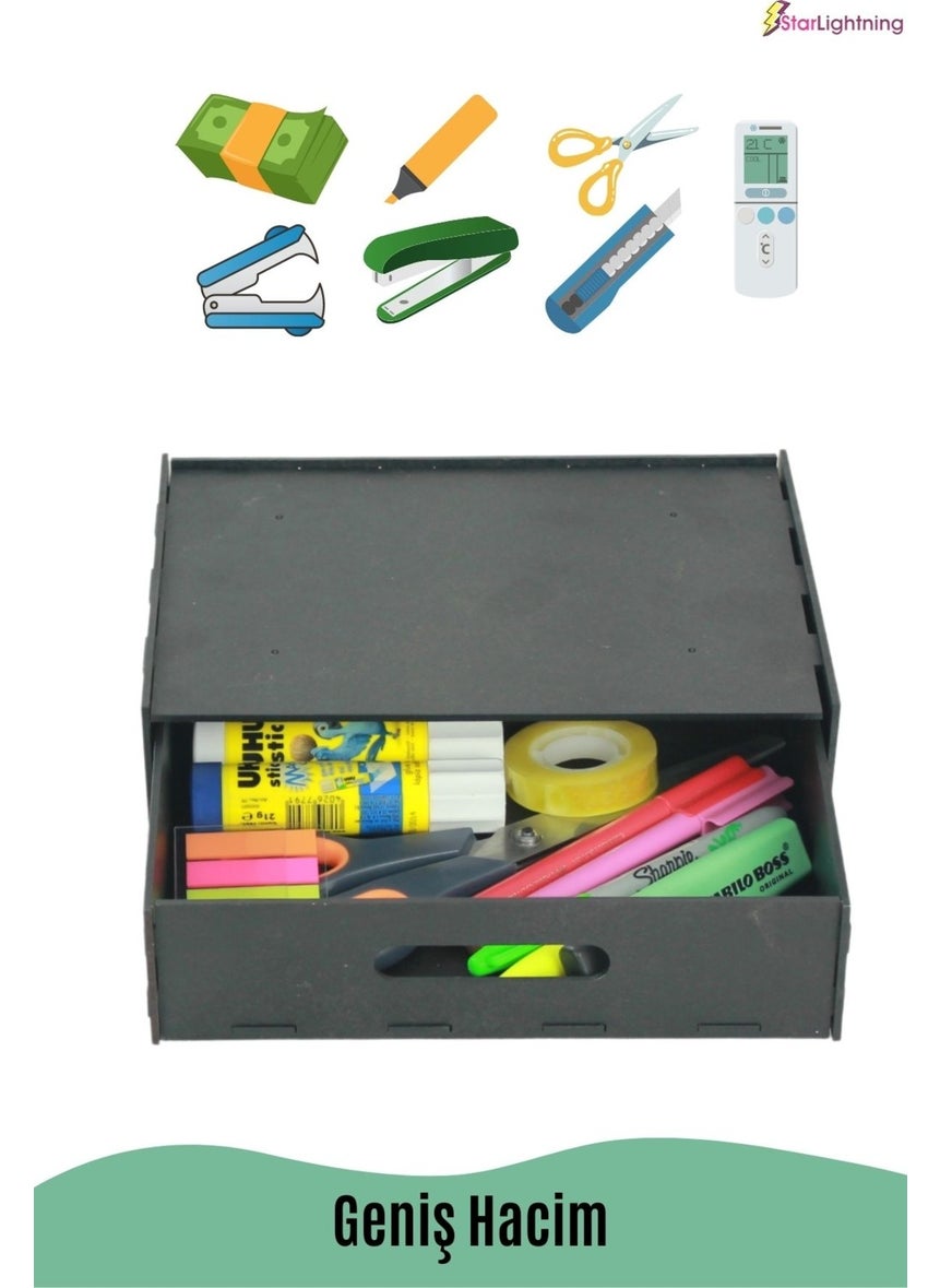 Starlightning Secret Drawer Organizer Under Desk Storage Box Large Horizontal Demountable MDF Black Color  - Image 3