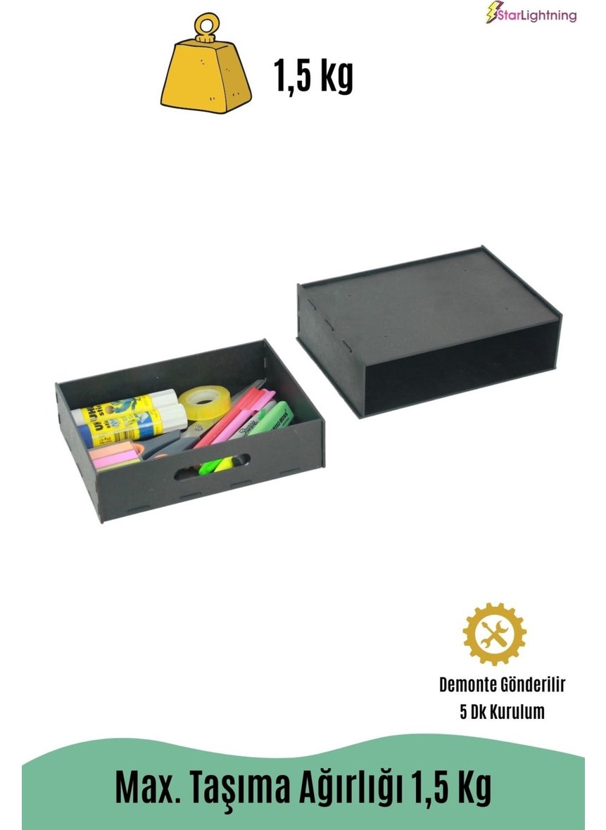 Starlightning Secret Drawer Organizer Under Desk Storage Box Large Horizontal Demountable MDF Black Color  - Image 4