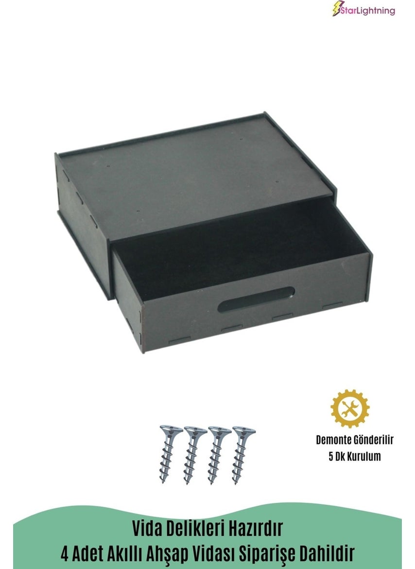 Starlightning Secret Drawer Organizer Under Desk Storage Box Large Horizontal Demountable MDF Black Color  - Image 5