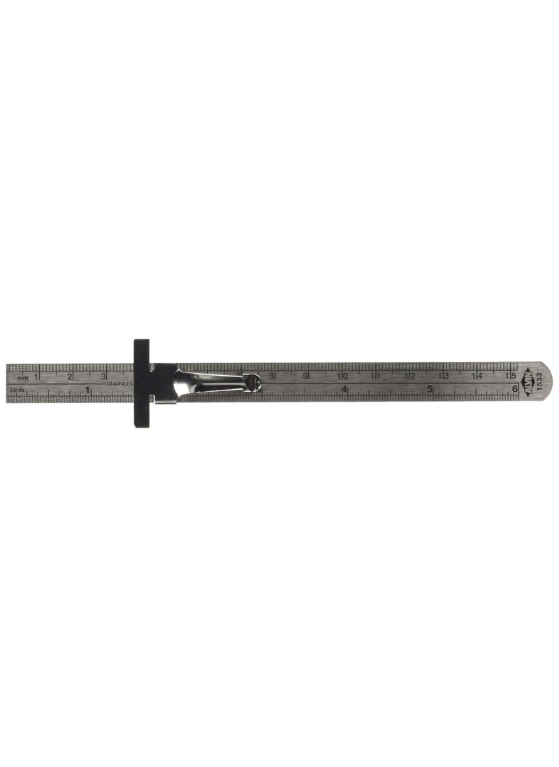 Alvin ALVIN Stainless Steel Metric Pocket Rule 6" Model 1532 Small Pocket Ruler and Depth Gauge with Metal Pocket Clip, Tool for Home Improvement, 6 Inch Ruler 