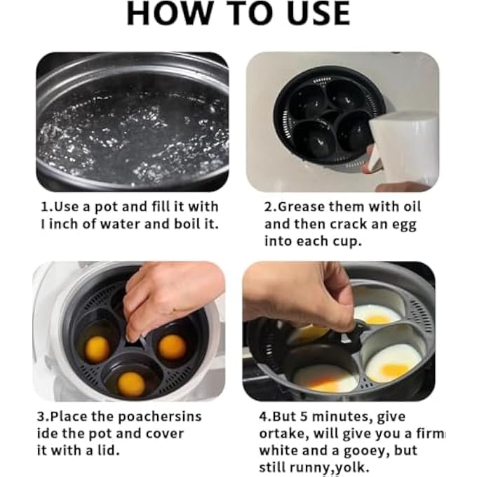 NALACAL بخار البيض 4In1 قوالب سيليكون لقمة البيض قوالب البيض الفورية أكواب البيض المسلوق الطعام بخار البيض المسلوق على الدرجة الأولى بخار البيض المسلوق طباخ البيض للإفطار وجبات خفيفة صحية أو حلويات - Image 2
