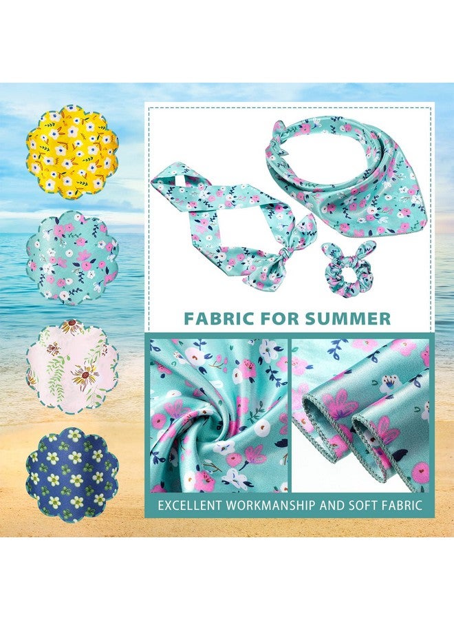 هانايف مجموعة Hanaive من 12 قطعة من وشاح الكلب وربطة الشعر المطابقة، تتضمن 4 مرايل وشاح الزهور و4 ربطات شعر صيفية على شكل فيونكة و4 منديل للرقبة، ملابس متطابقة للكلاب ومالكيها، هدية لمالكي الجراء الصغيرة - Image 4