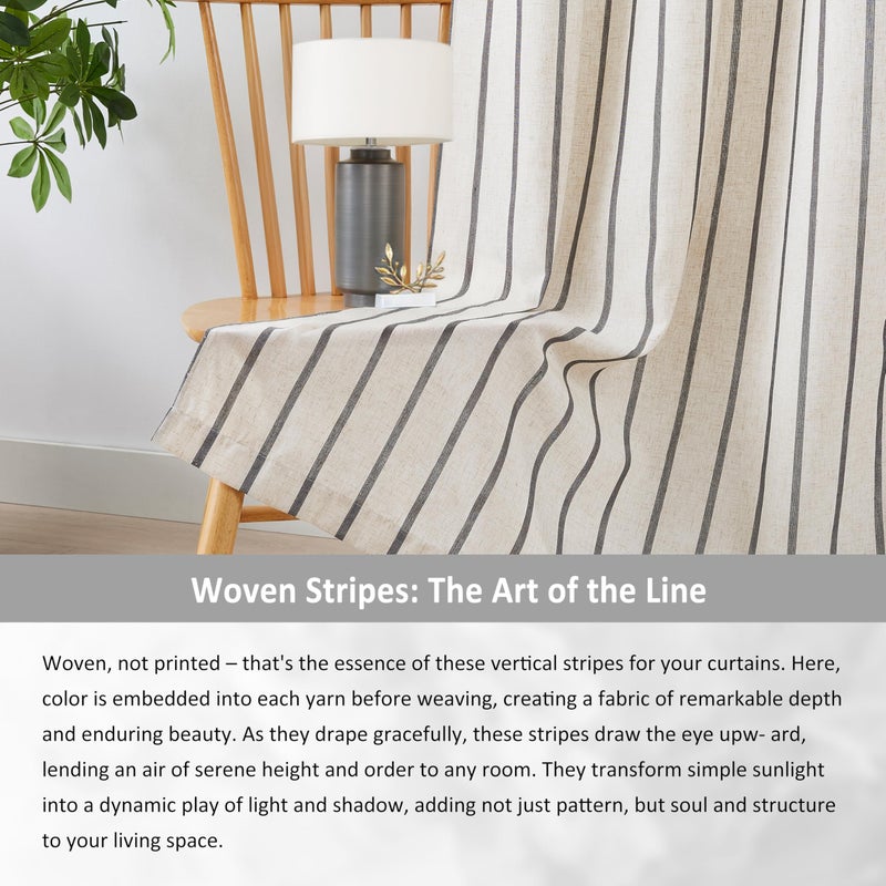 Bapawfish Black Striped Full Blackout Bedroom Curtains 84 Inches Length,Woven Stripes on Beige Linen Blended Drapes with Liner,Energy Efficient Modern Window Treatment,Grommet,Black/Beige,40"Wx84"Lx2 - Image 4