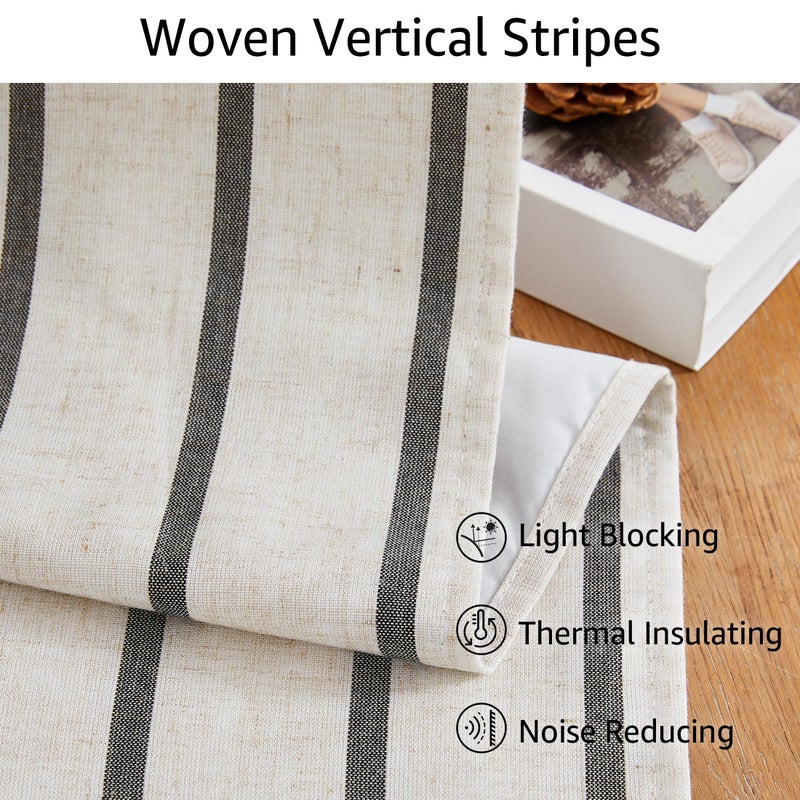 Bapawfish Black Striped Full Blackout Bedroom Curtains 84 Inches Length,Woven Stripes on Beige Linen Blended Drapes with Liner,Energy Efficient Modern Window Treatment,Grommet,Black/Beige,40"Wx84"Lx2 - Image 5