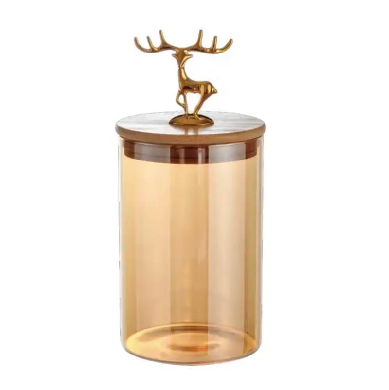 Homies HOMIES kitchen glass storage container airtight glass Jar sealed tank with metal elk deer top bamboo lid (champagne Transparent color) - Image 1