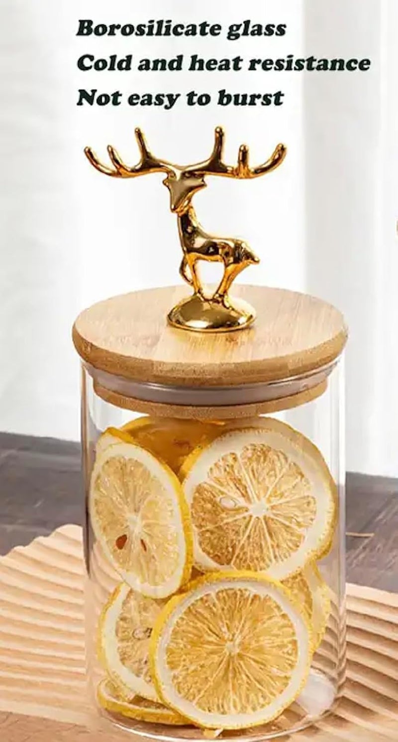 Homies HOMIES kitchen glass storage container airtight glass Jar sealed tank with metal elk deer top bamboo lid (champagne Transparent color) - Image 5