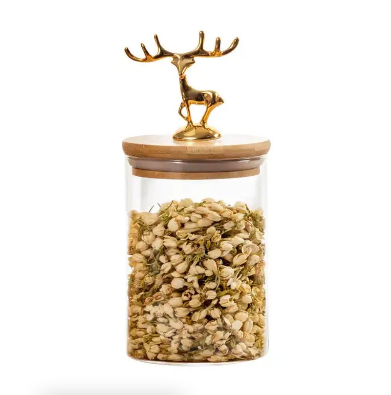 Homies HOMIES kitchen glass storage container airtight glass Jar sealed tank with metal elk deer top bamboo lid (champagne Transparent color) - Image 4