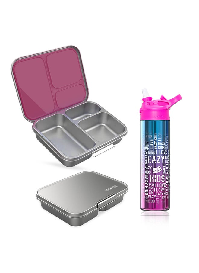 Eazy Kids Eazy Kids 3 Compartment Bento Steel Lunch Box with Stainless Steel 530ml Water Bottle - Pink  - Image 1