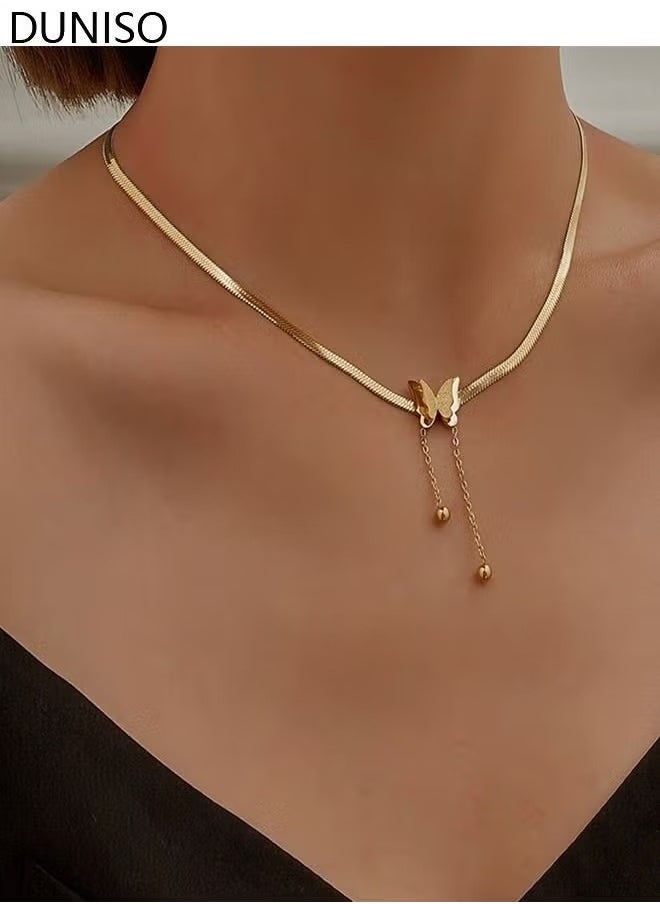 DUNISO - Elegant Gold Color Round Pendant Necklace Clavicle Chain for Women Jewelry Wedding Gift - Image 1