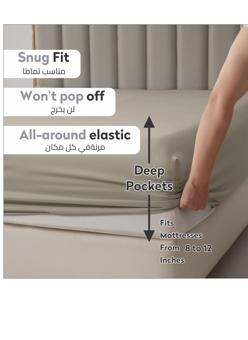 Donetella Bedding Fitted Sheet - Fits 120x200 Cm Bed For Twin Bed 2 Pcs (1 Fitted Sheet and 1 Pillowcase) - 30 Cm Deep Pocket - Solid Bed Sheet  - Image 2