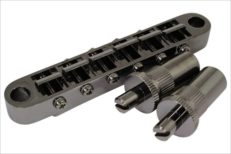 Gotoh GE103B-T Tune-O-Matic Style Guitar Bridge with Large Metic Stud Posts, Black - Image 1