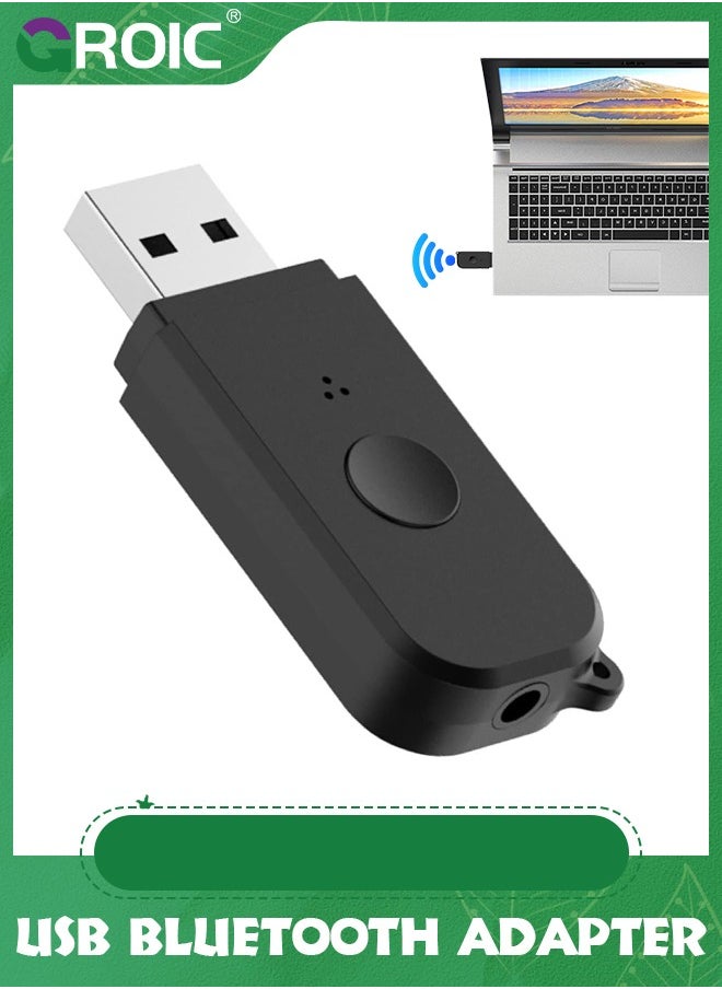 GROIC - جهاز استقبال إرسال بلوتوث 2 في 1 V5.3، محول بلوتوث USB، جهاز إرسال صوت لاسلكي للتلفزيون إلى سماعات رأس بلوتوث، زمن استجابة منخفض، طاقة عن طريق USB للتلفزيون/الكمبيوتر الشخصي المنزلي/نظام صوت السيارة - Image 1