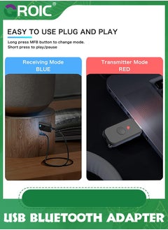 GROIC 2 in 1 Bluetooth V5.3 Transmitter Receiver, USB Bluetooth Adapter, Wireless Audio Transmitter for TV to Bluetooth Headphones, Low Latency, Power by USB for TV/PC Home/Car Sound System  - Image 4