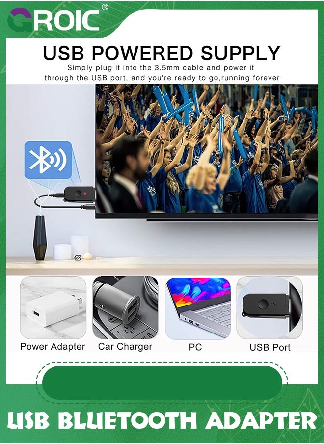 GROIC جهاز استقبال إرسال بلوتوث 2 في 1 V5.3، محول بلوتوث USB، جهاز إرسال صوت لاسلكي للتلفزيون إلى سماعات رأس بلوتوث، زمن استجابة منخفض، طاقة عن طريق USB للتلفزيون/الكمبيوتر الشخصي المنزلي/نظام صوت السيارة  - Image 5