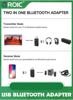 GROIC 2 in 1 Bluetooth V5.3 Transmitter Receiver, USB Bluetooth Adapter, Wireless Audio Transmitter for TV to Bluetooth Headphones, Low Latency, Power by USB for TV/PC Home/Car Sound System  - Image 2