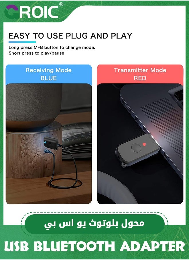 جهاز استقبال إرسال بلوتوث 2 في 1 V5.3، محول بلوتوث USB، جهاز إرسال صوت لاسلكي للتلفزيون إلى سماعات رأس بلوتوث، زمن استجابة منخفض، طاقة عن طريق USB للتلفزيون/الكمبيوتر الشخصي المنزلي/نظام صوت السيارة - pzsku/Z92438C0F206F52C3BC78Z/45/_/1702292970/7f82b8e4-8347-4729-b2f3-b2c04ecc5435