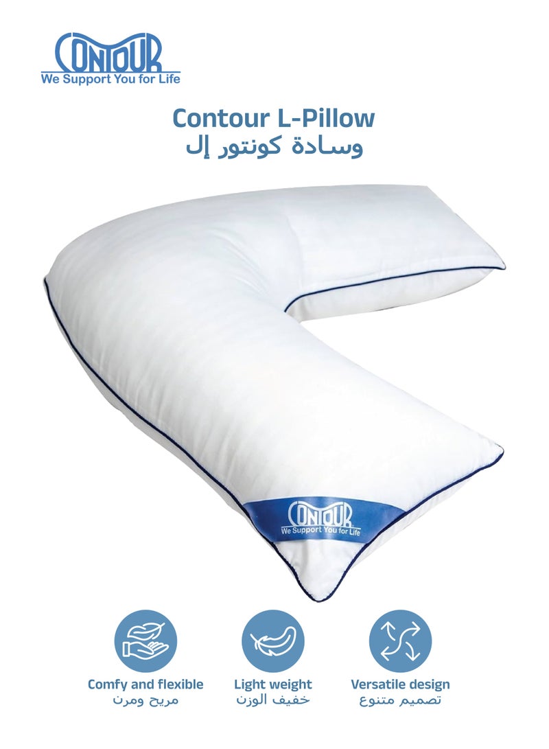 Contour L Shaped Pillow | 48 Inches Long | Side & Back Support | Neck, Shoulder & Spine Alignment | Multi-Use Pillow for Sleep Comfort | Hypoallergenic | 127 x 32 x 16 CM - Image 1