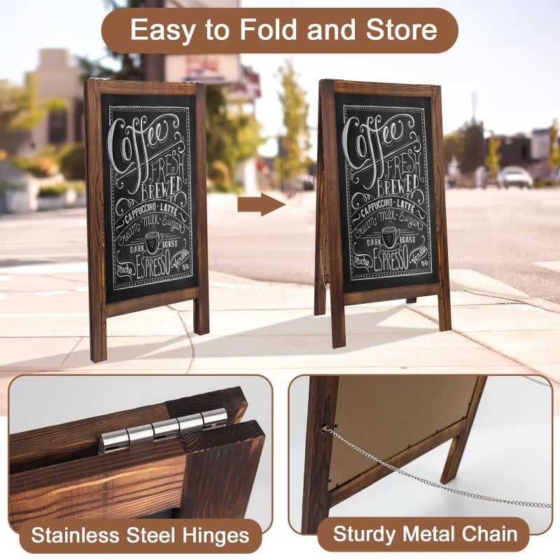 JEFURE A Frame Chalkboard Sign, 40" x 20" Extra Large Sidewalk Sign, Double-Sided Chalk Board, Blackboard Menu Board for Restaurants, Flower Shop, CafÃ©s, Weddings, Brown - Image 4