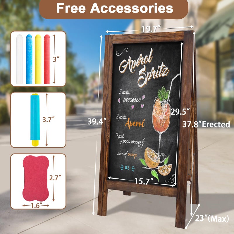 JEFURE A Frame Chalkboard Sign, 40" x 20" Extra Large Sidewalk Sign, Double-Sided Chalk Board, Blackboard Menu Board for Restaurants, Flower Shop, CafÃ©s, Weddings, Brown - Image 2
