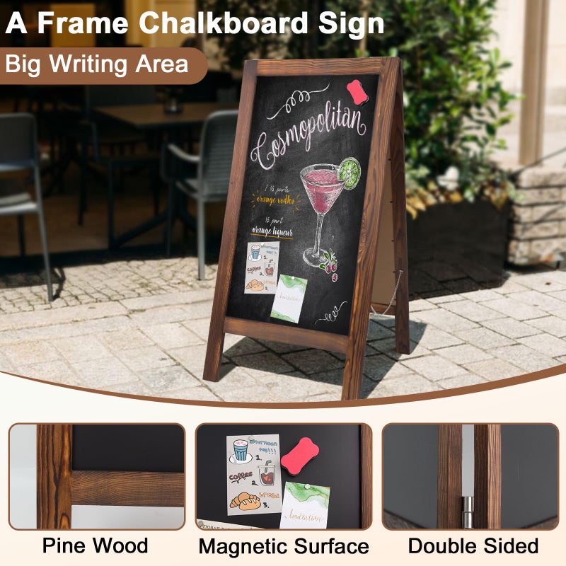 JEFURE A Frame Chalkboard Sign, 40" x 20" Extra Large Sidewalk Sign, Double-Sided Chalk Board, Blackboard Menu Board for Restaurants, Flower Shop, CafÃ©s, Weddings, Brown - Image 3