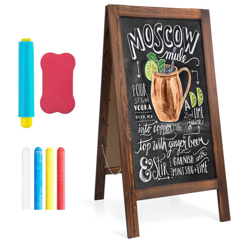 JEFURE A Frame Chalkboard Sign, 40" x 20" Extra Large Sidewalk Sign, Double-Sided Chalk Board, Blackboard Menu Board for Restaurants, Flower Shop, CafÃ©s, Weddings, Brown - Image 1