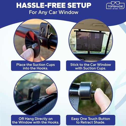 TopShade Car Window Roller Shade - Retractable Auto Side Window Sun Shade for Cars, Trucks, SUVs - UV Protection & Heat Blocker - Baby & Pet Safe - Easy Install (2 Pack, Medium, Black) - Image 4
