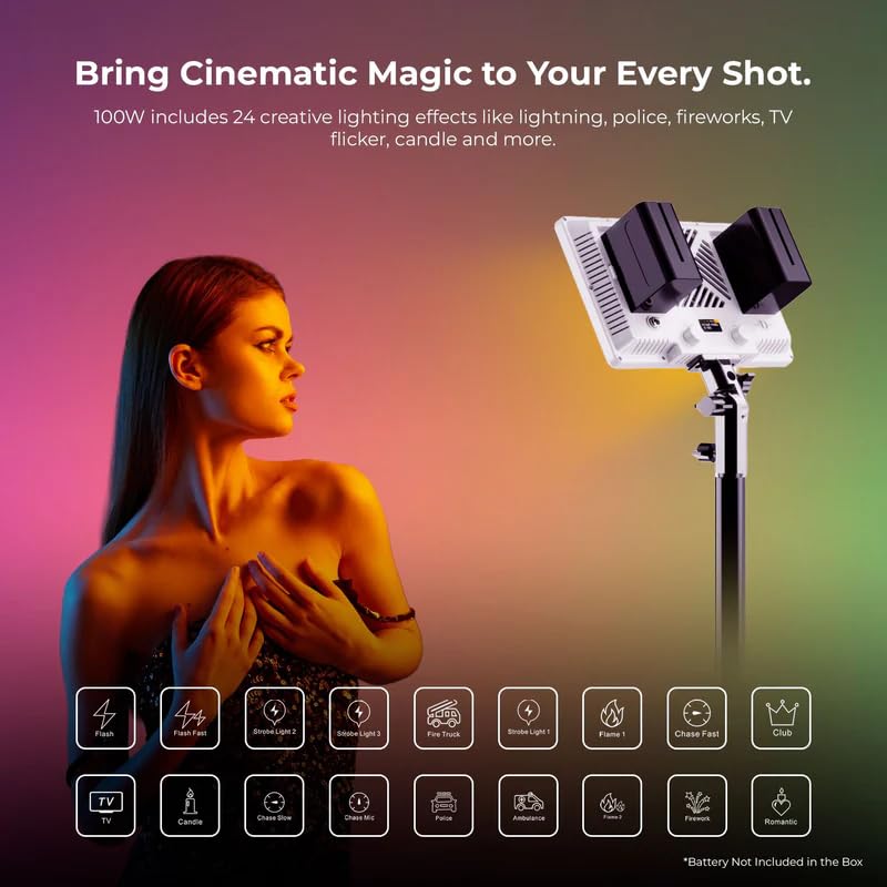 Digitek (LED-D100W RGB) Portable 100W RGB LED Video Light with Softbox & Power Bank, 24 Effects, 120° Wide Beam, 2500K–9900K Color Temp, 95+ CRI, 7950LM Output, Carry Bag Included, for Photography - Image 4