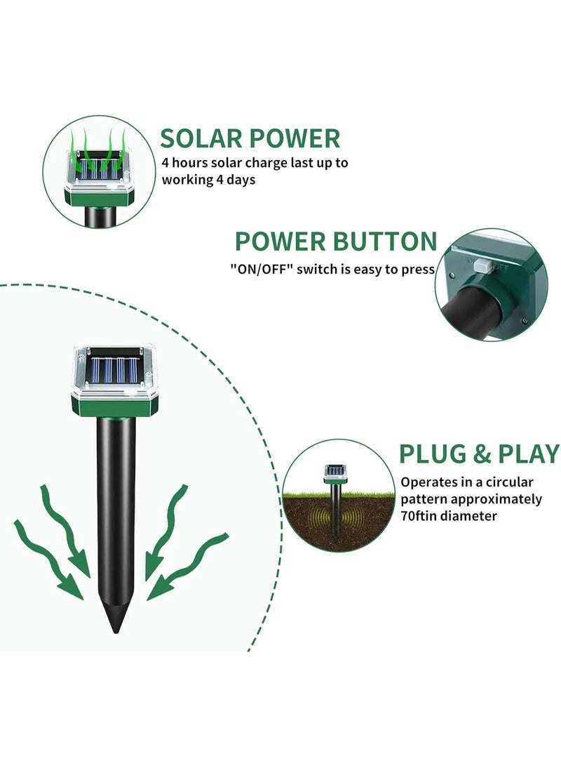 4-Pack Solar Powered Ultrasonic Sonic Mole Pest Rodent Repeller for Yard & Outdoor - Image 4