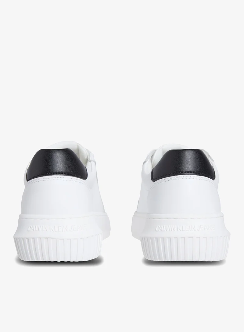 Calvin Klein Jeans Bright White/Black Leather Sneakers for Women | Best Price UAE