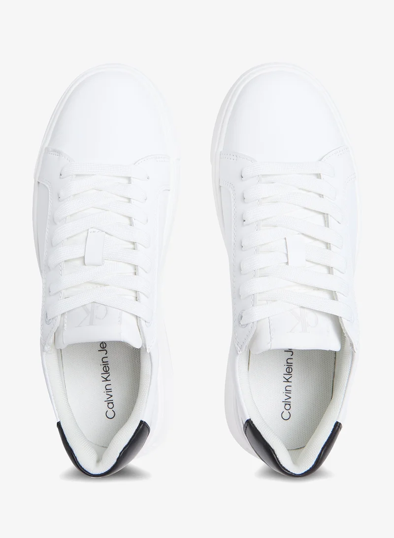 Calvin Klein Jeans Bright White/Black Leather Sneakers for Women | Best Price UAE