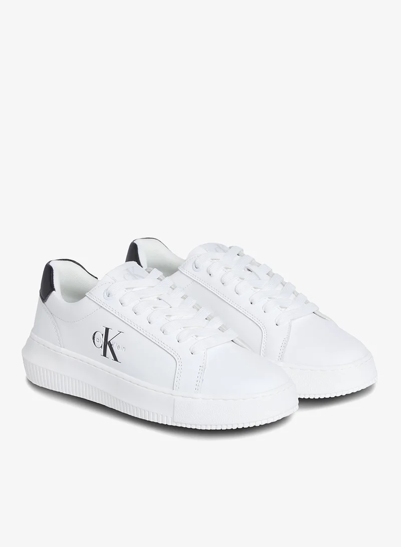 Calvin Klein Jeans Bright White/Black Leather Sneakers for Women | Best Price UAE