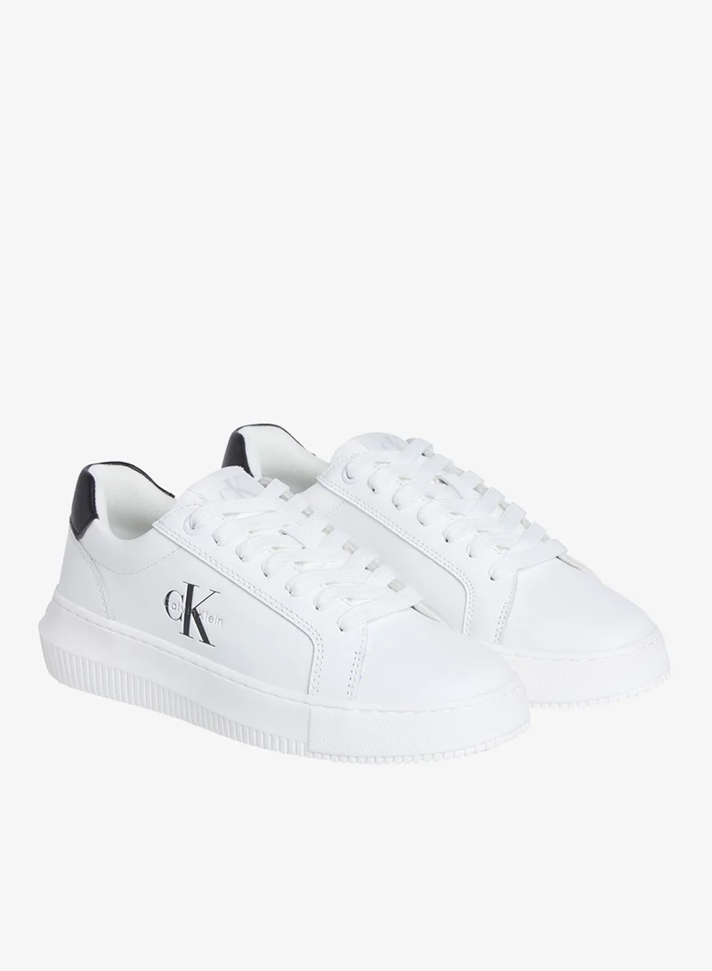 Calvin Klein Jeans Bright White/Black Leather Sneakers for Women | Best Price UAE