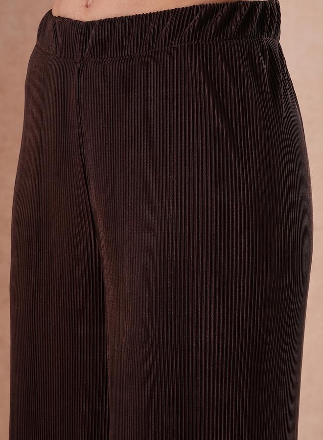 Globus Textured Striped Buttoned Crop Shirt with Elasticated Waist Trousers Co-Ords - Image 5