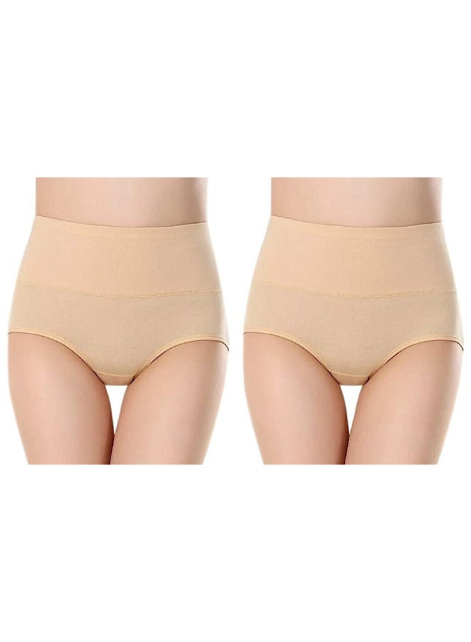 Glamroot Women's Cotton High Waist Full Coverage Tummy Control Panty, Beige, Pack Of 2 - Image 1