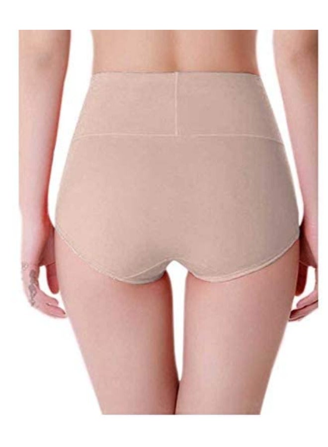 Glamroot Women's Cotton High Waist Full Coverage Tummy Control Panty, Beige, Pack Of 2 - Image 3