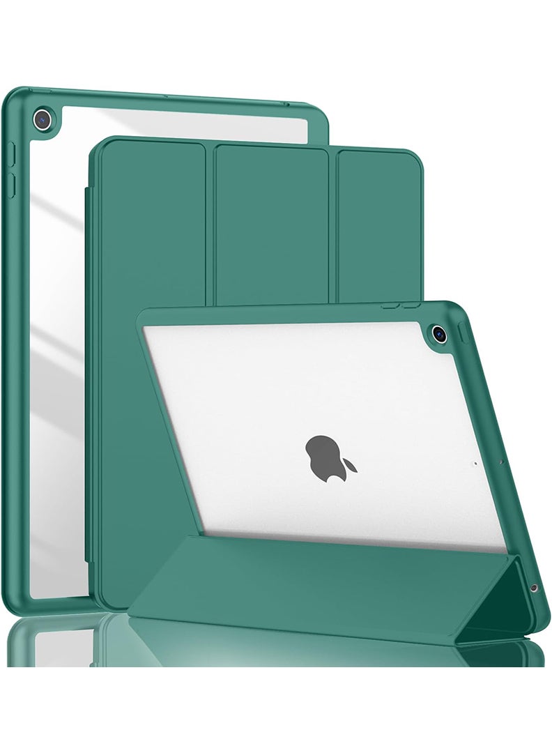 ثيودور حافظة هجينة رفيعة لجهاز iPad 9/8/7th Generation 10.2 بوصة مع حامل أقلام رصاص، غطاء واقٍ مضاد للصدمات بحامل ثلاثي الطي مع ظهر شفاف ناعم من مادة TPU لجهاز iPad 10.2، نوم/استيقاظ تلقائي باللون الأخضر الداكن - Image 1