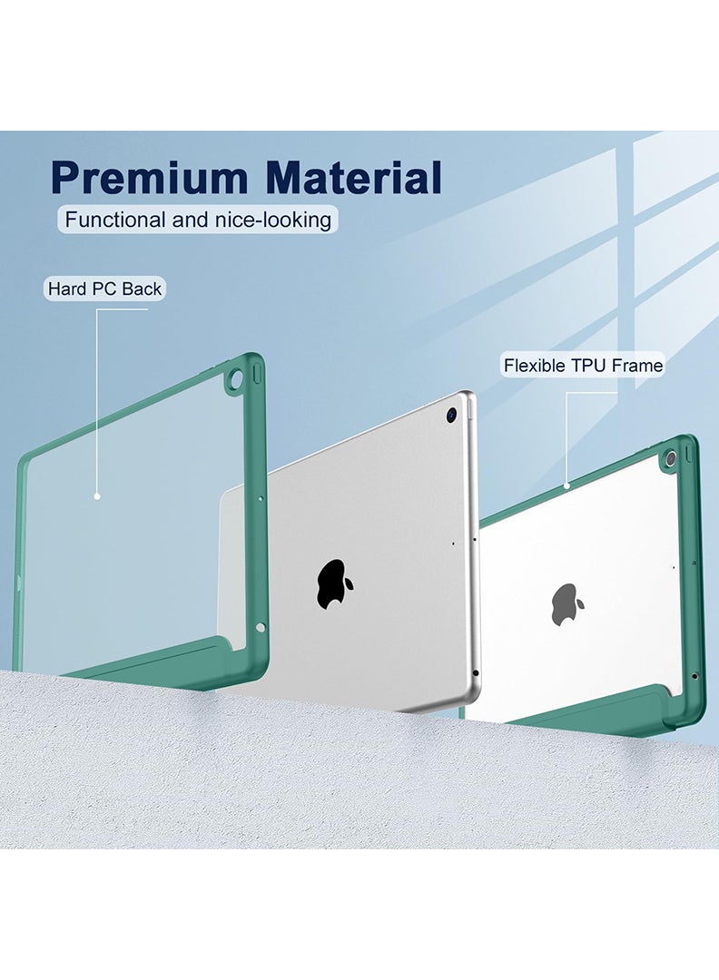 ثيودور حافظة هجينة رفيعة لجهاز iPad 9/8/7th Generation 10.2 بوصة مع حامل أقلام رصاص، غطاء واقٍ مضاد للصدمات بحامل ثلاثي الطي مع ظهر شفاف ناعم من مادة TPU لجهاز iPad 10.2، نوم/استيقاظ تلقائي باللون الأخضر الداكن - Image 2