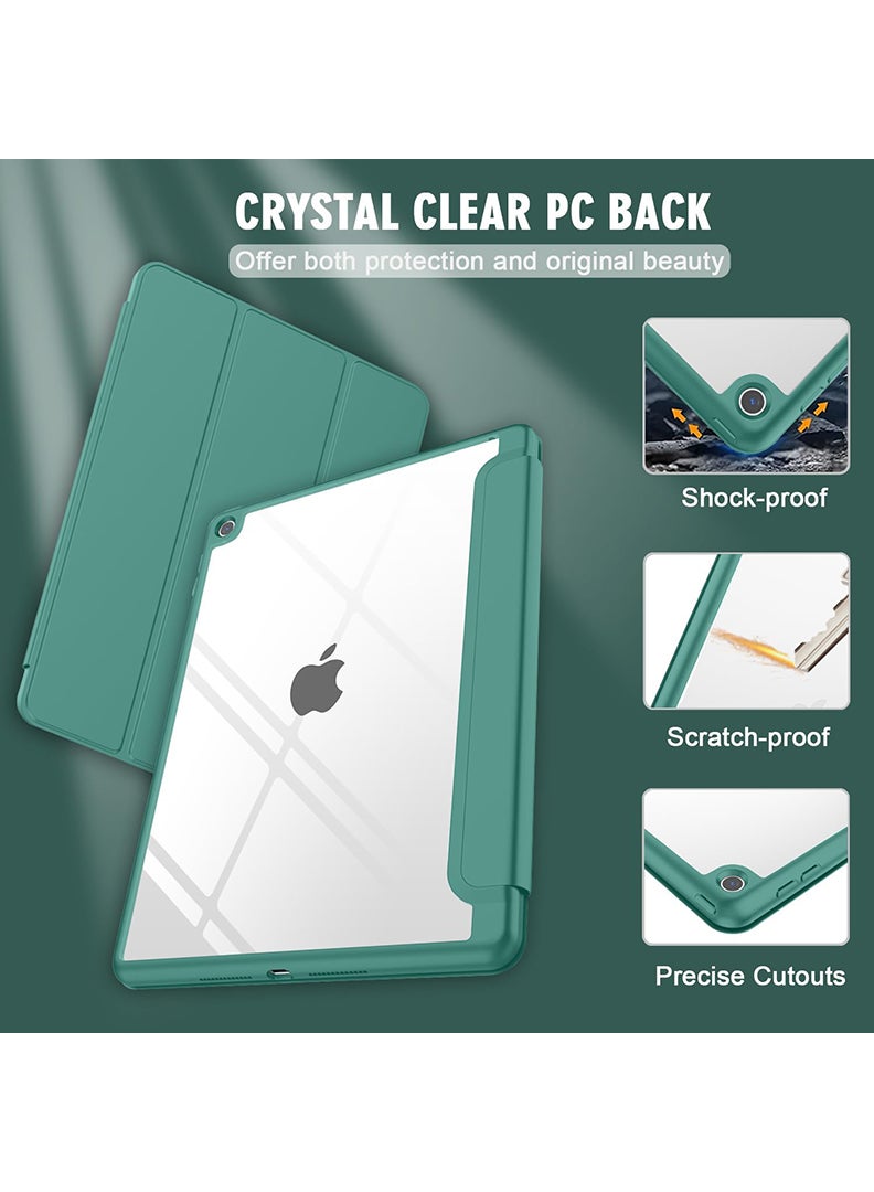 ثيودور حافظة هجينة رفيعة لجهاز iPad 9/8/7th Generation 10.2 بوصة مع حامل أقلام رصاص، غطاء واقٍ مضاد للصدمات بحامل ثلاثي الطي مع ظهر شفاف ناعم من مادة TPU لجهاز iPad 10.2، نوم/استيقاظ تلقائي باللون الأخضر الداكن - Image 3