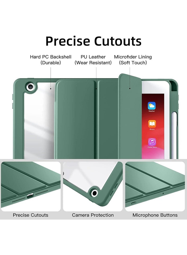 Theodor Hybrid Slim Case for iPad 10.2 Inch 9/8/7th Generation Case with Pencil Holder, Shockproof Trifold Stand Protective Cover with Soft TPU Clear Back for iPad Case 10.2, Auto Sleep/Wake Dark Green - Image 2