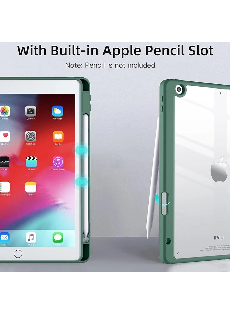Theodor Hybrid Slim Case for iPad 10.2 Inch 9/8/7th Generation Case with Pencil Holder, Shockproof Trifold Stand Protective Cover with Soft TPU Clear Back for iPad Case 10.2, Auto Sleep/Wake Dark Green - Image 4