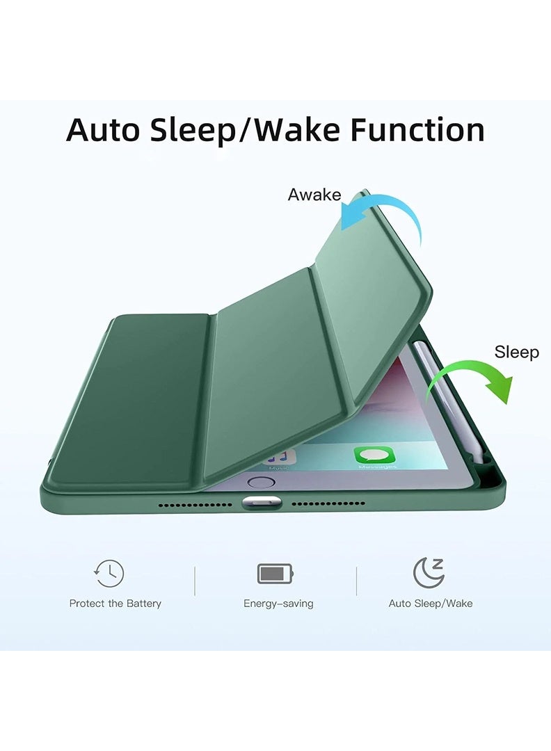 Theodor Hybrid Slim Case for iPad 10.2 Inch 9/8/7th Generation Case with Pencil Holder, Shockproof Trifold Stand Protective Cover with Soft TPU Clear Back for iPad Case 10.2, Auto Sleep/Wake Dark Green - Image 3