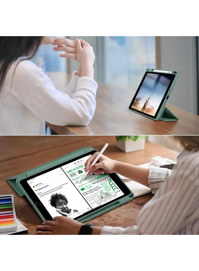 Theodor Hybrid Slim Case for iPad 10.2 Inch 9/8/7th Generation Case with Pencil Holder, Shockproof Trifold Stand Protective Cover with Soft TPU Clear Back for iPad Case 10.2, Auto Sleep/Wake Dark Green - Image 5