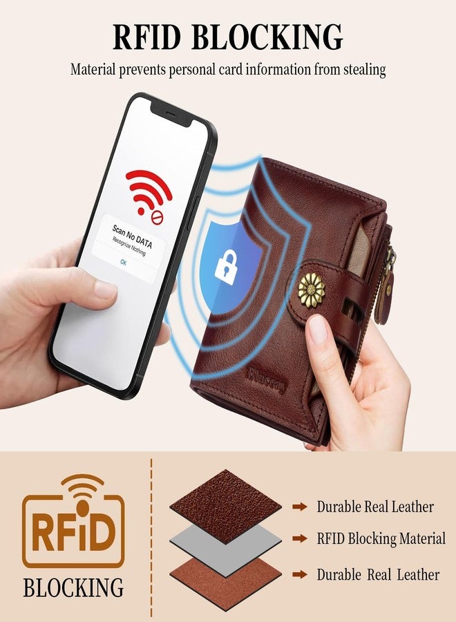 Blucoay Wallet Women,Leather Bifold Womens Wallet RFID Blocking Compact Card Holder Small Wallet with Removable ID Window, a5-darkhkaki, Retro - Image 5