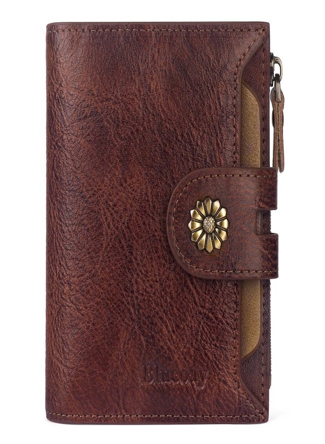 Blucoay Wallet Women,Leather Bifold Womens Wallet RFID Blocking Compact Card Holder Small Wallet with Removable ID Window, a5-darkhkaki, Retro - Image 1