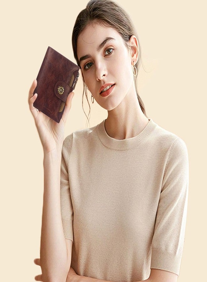 Blucoay Wallet Women,Leather Bifold Womens Wallet RFID Blocking Compact Card Holder Small Wallet with Removable ID Window, a5-darkhkaki, Retro - Image 2