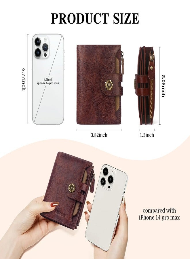 Blucoay Wallet Women,Leather Bifold Womens Wallet RFID Blocking Compact Card Holder Small Wallet with Removable ID Window, a5-darkhkaki, Retro - Image 4