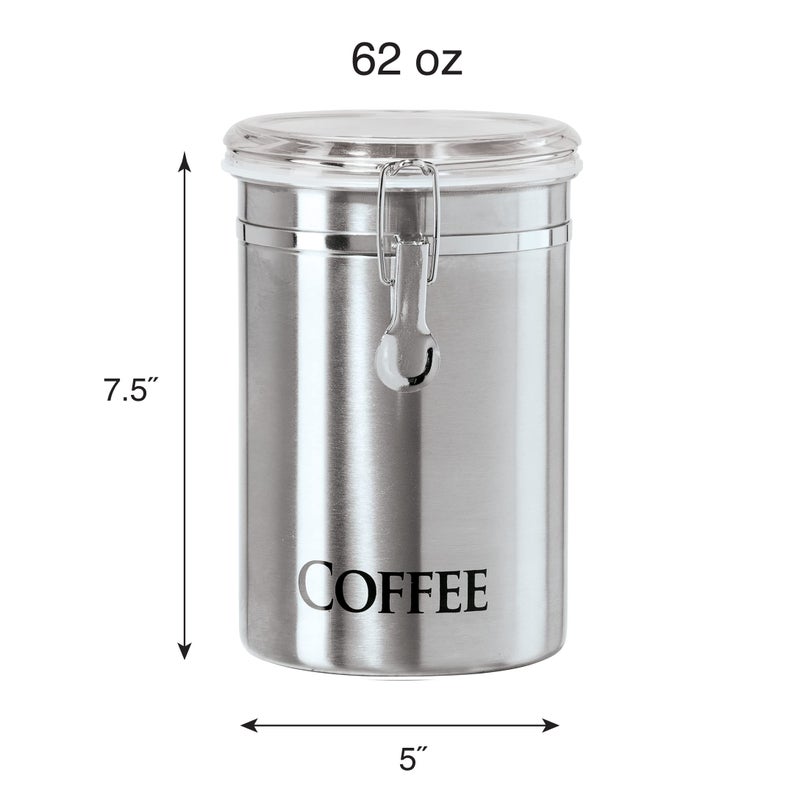 Oggi Stainless Steel Coffee Canister 62 fl oz - Airtight Clamp Lid  Clear See-Thru Top - Ideal for Coffee Bean Storage  Ground Coffee Storage  Kitchen Storage  Pantry Storage. Large Size 5"" x 7.5"". - Image 3