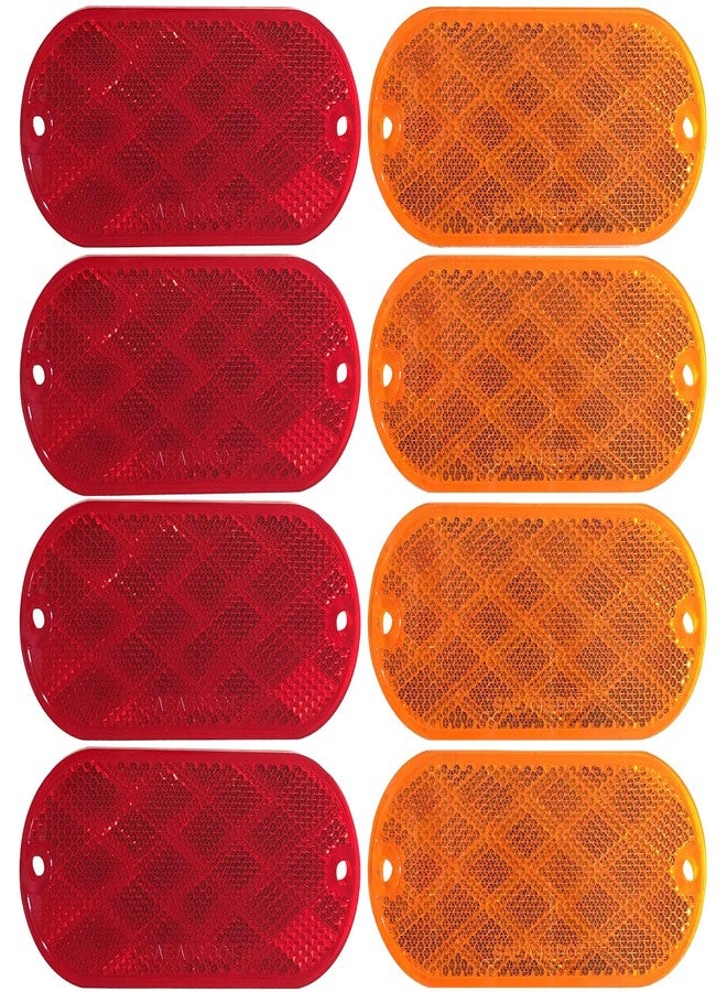 MAXXHAUL 51018 Oval Reflectors 4 Red and 4 Amber Self Adhesive or Drill Mount-DOT 8 pack for Trucks RV's Campers Bike Racks Cargo Carriers 4-3/8 inch x 2 inch x 1/4 inch