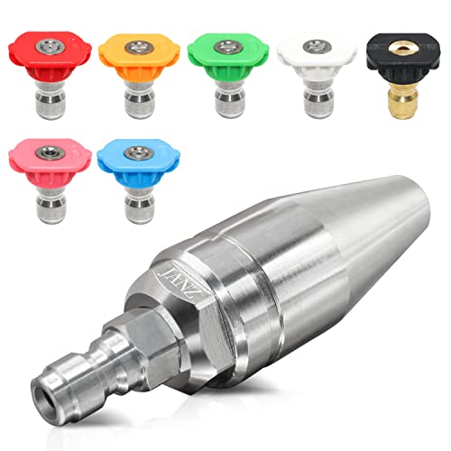 JANZ Pressure Washer Rotating Turbo Nozzle with 7 Spray Nozzle Tips Kit Multiple Spray Degrees 1/4 Inch Quick Connection,4000PSI - Image 1