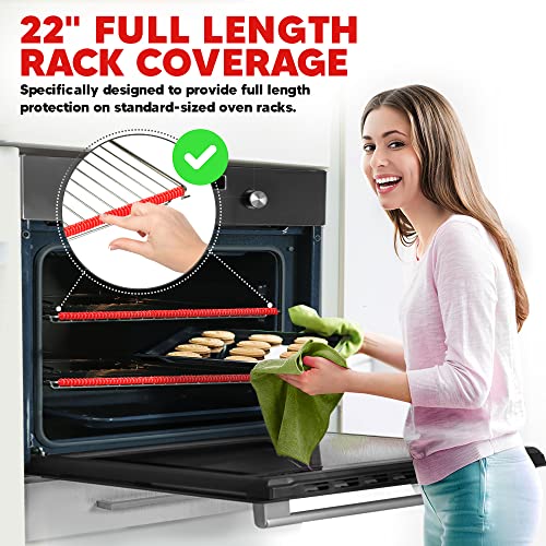 ThreadNanny Silicone Oven Rack Shield Guard, Extra Long 22” Red (2 Pack), Full Length Fit on Standard-sized USA Ranges - Heat Resistant Oven Rack Protectors - Prevents Hand and Arm Burns, Food Grade Cover - Image 2